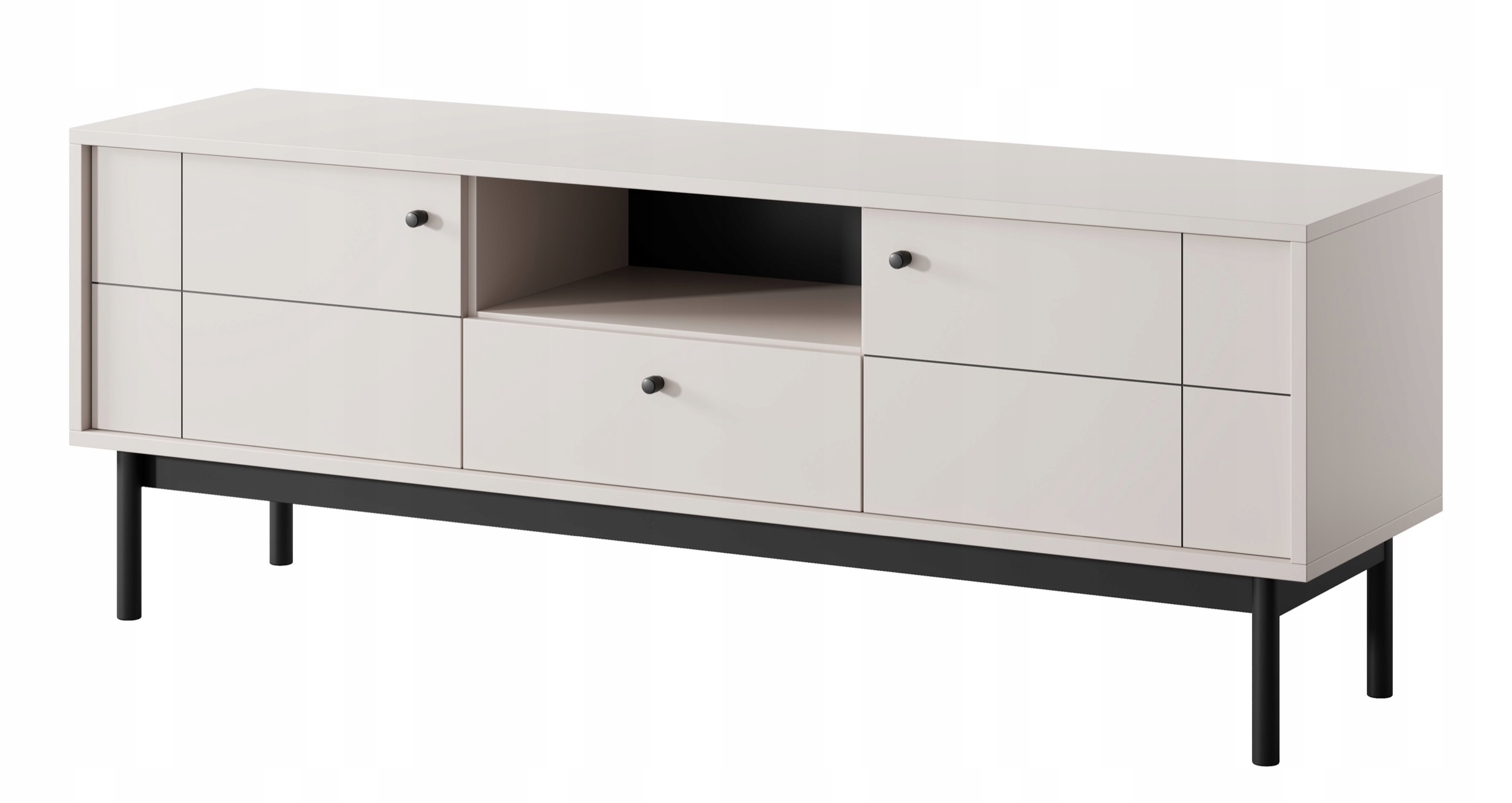 Dvoudveřová Rtv skříňka Japandies s zásuvkou a výklenkem 153 cm Šedá béžová