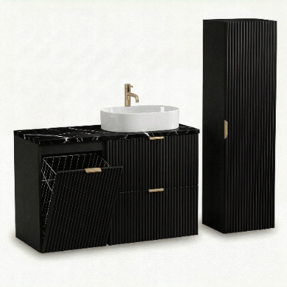 Sada koupelnového nábytku 100 cm Černá s košem, umyvadlo Willy