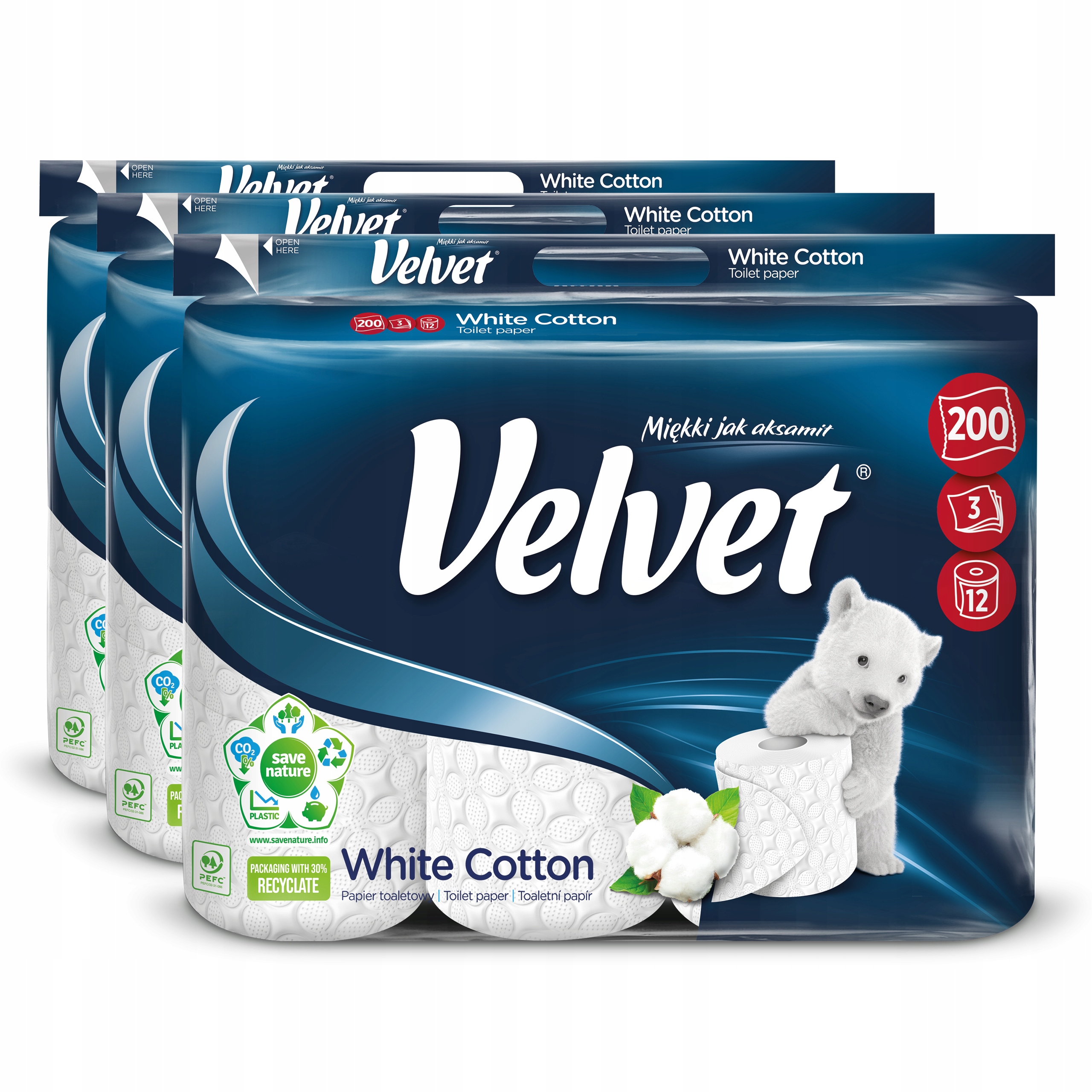 

Velvet papier toaletowy White Cotton 3x12 rolek