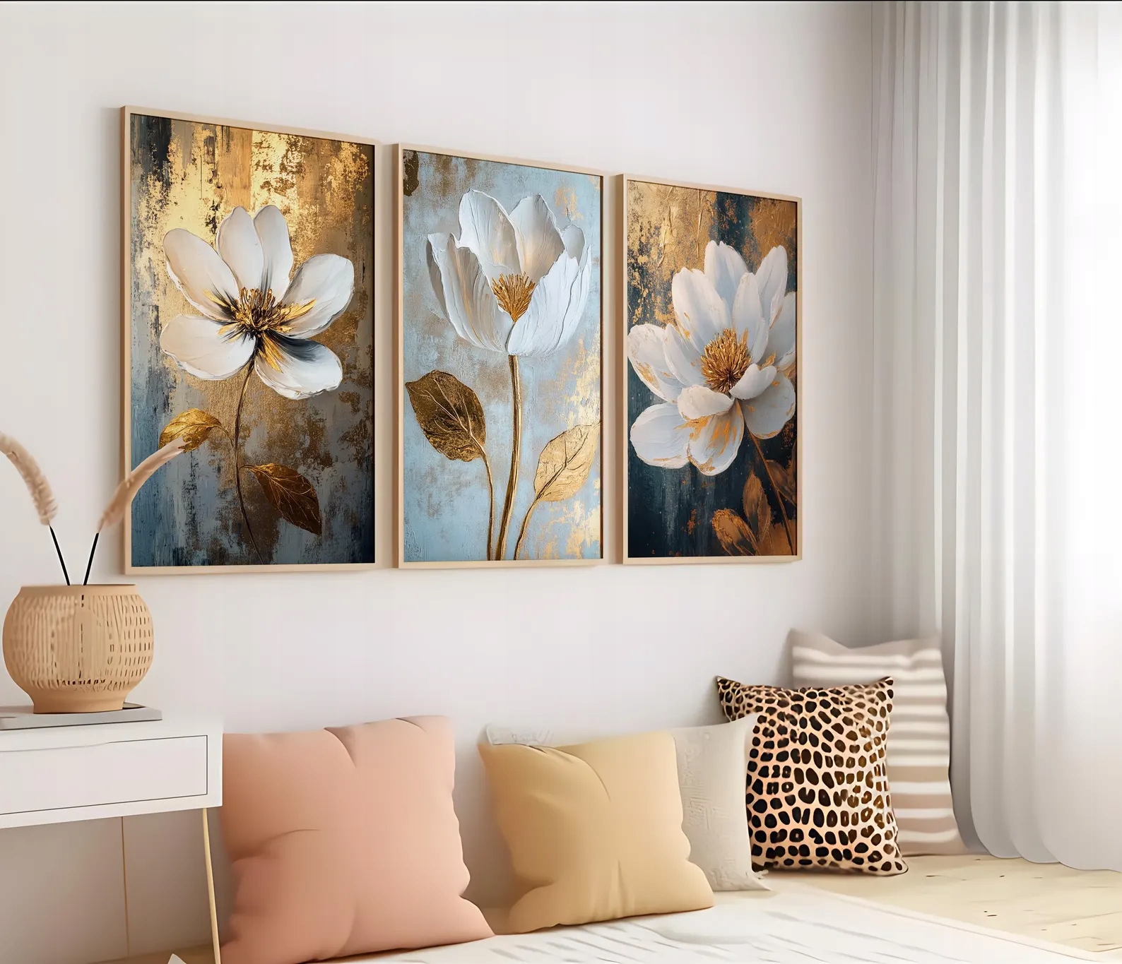 3 ks Sada plakátů zlaté zlato Různé Vzory 50x70 cm Fine Art Print