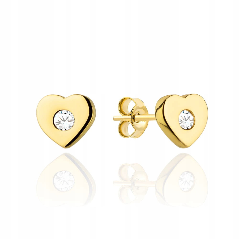 Zlaté Náušnice ryzost 585 se srdíčky se zirkonem uprostřed k Valentýnu