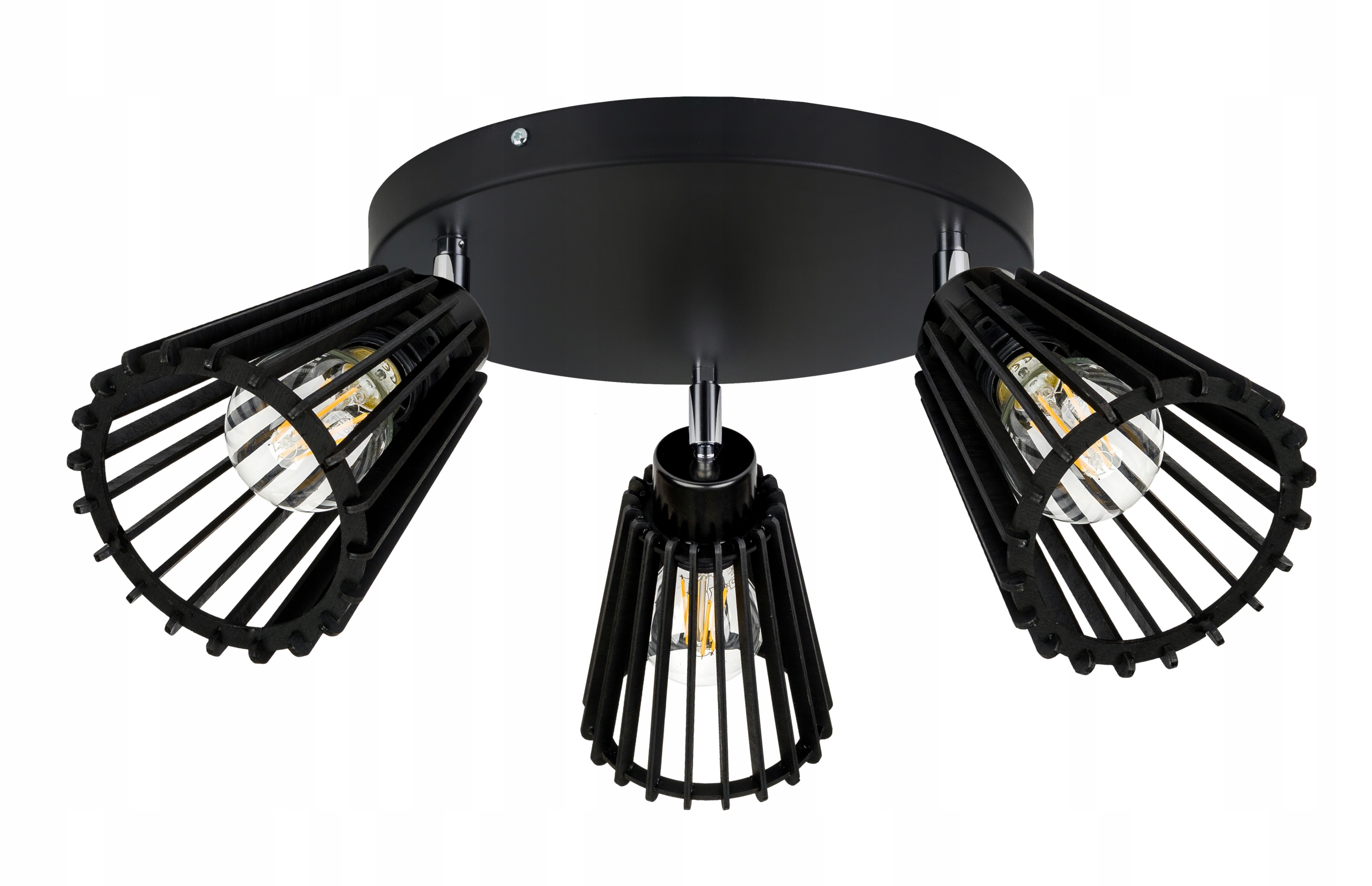 Lampa czarna plafon żyrandol ruchomy sufit klosz 3 Drewno piramidka eko