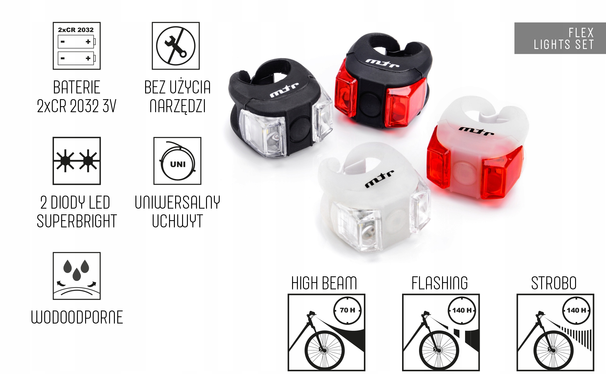 Meteor zestaw lampek rowerowych FLEX - Black Rodzaj zestaw