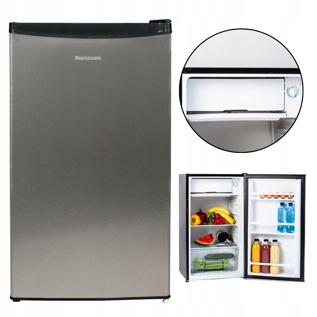 Lodówka Ravanson LKK-90ES Mała Srebrna Inox Czarna Pojemna