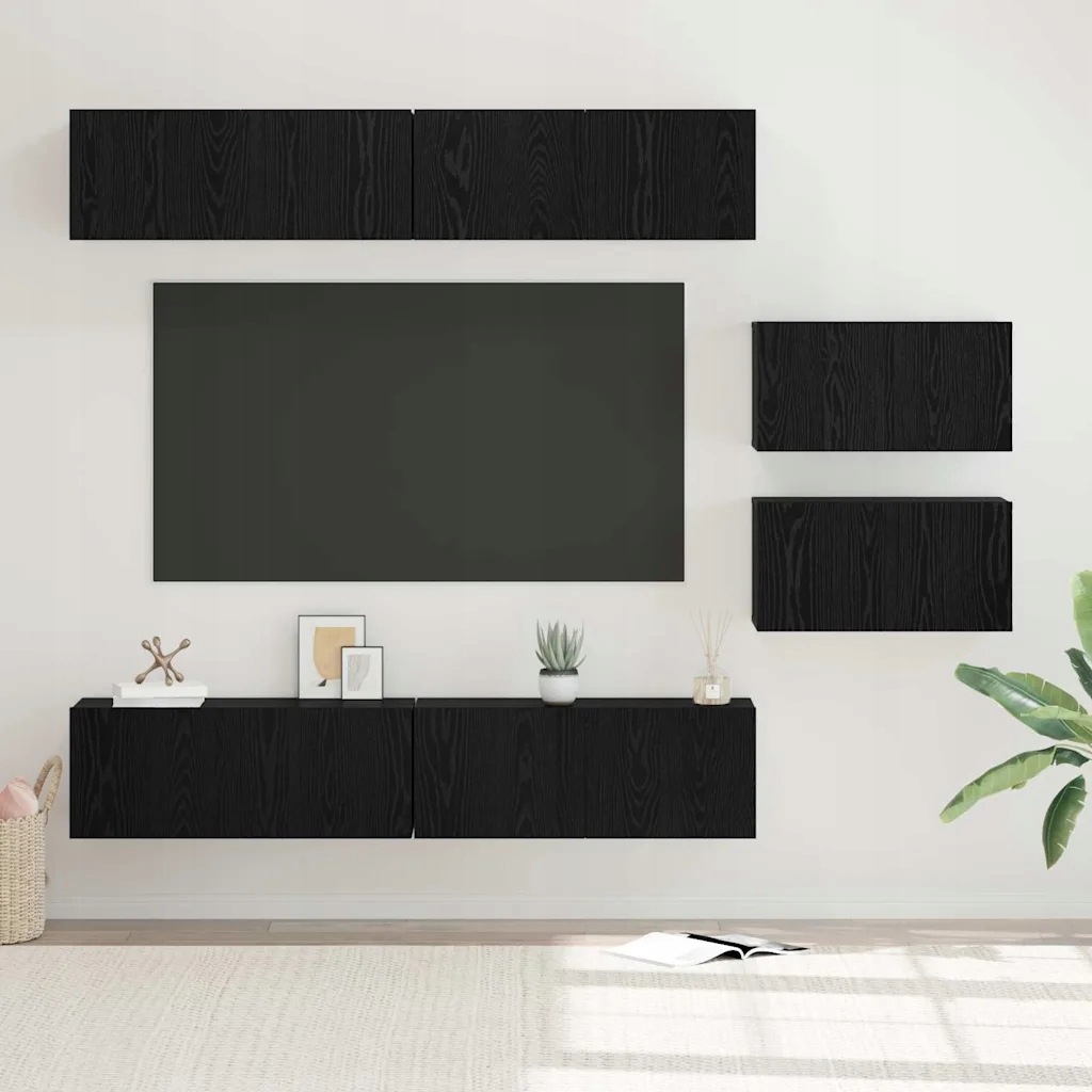 vidaXL Zestaw szafek Rtv 6 pcs Czarny Dąb Materiał drewnopochodny