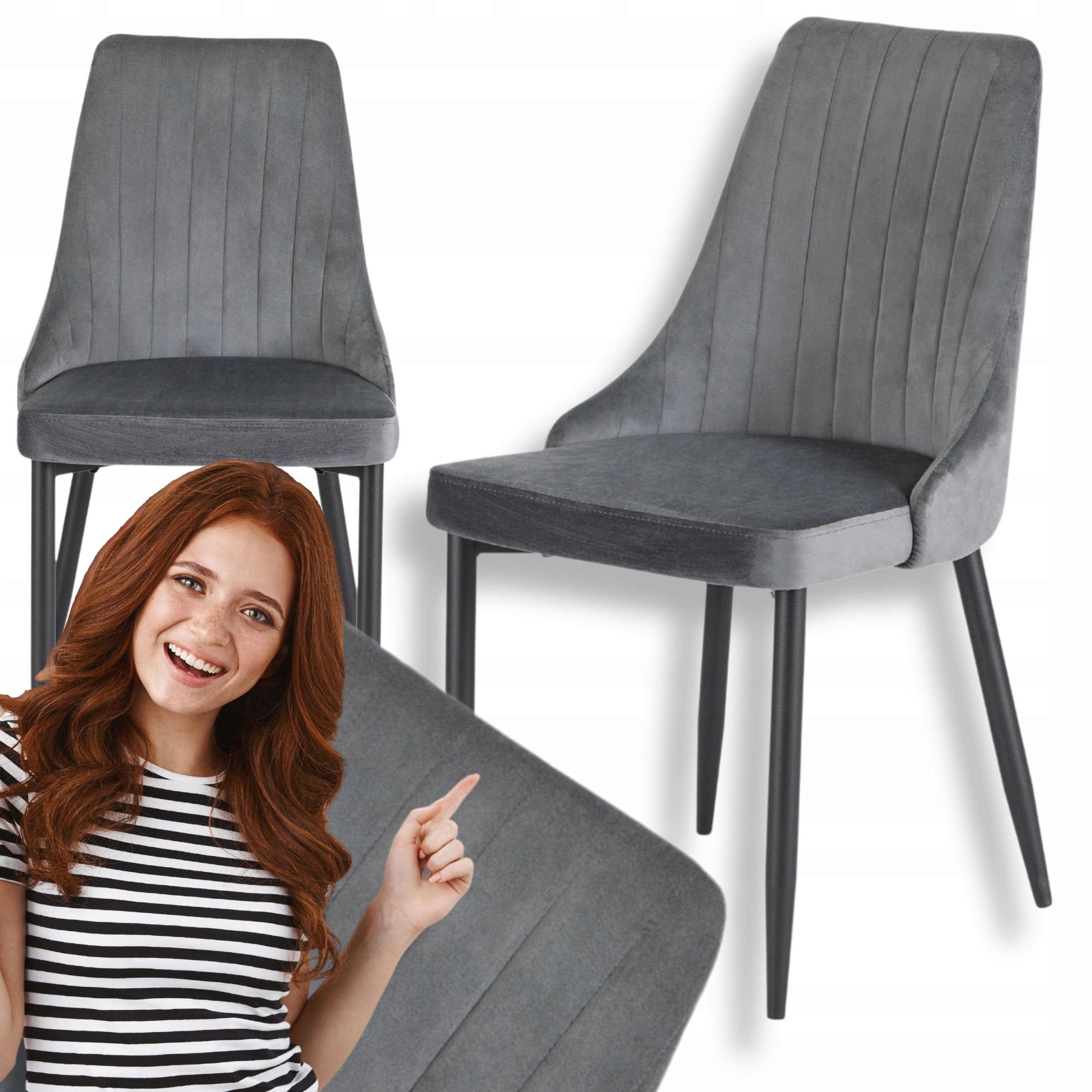 Jídelní židle Šedá Velurová Loftová Čalouněná Kuchyňská Bari