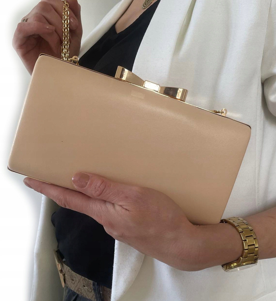 TOREBKA KOPERTÓKA PUZDERKO skóra eko kokarda NUDE