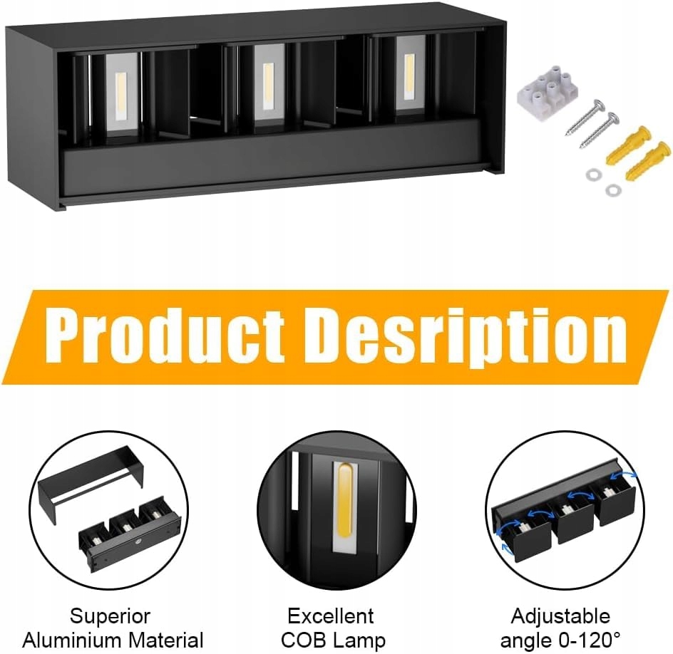 KLIGHTEN Lampa Zewnętrzna 30W Czarna IP65 2szt Regulowany Kąt Ciepła 3000K — miniatura 3