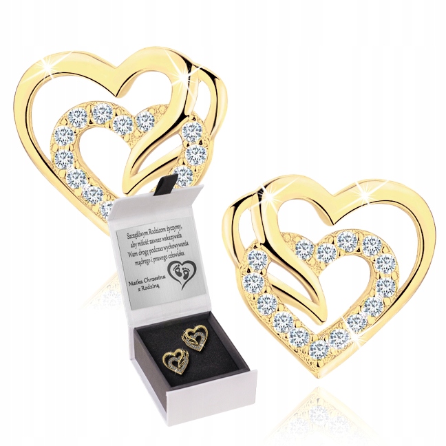 

Kolczyki Srebrne Serca Pozłacane Wkrętki Grawer