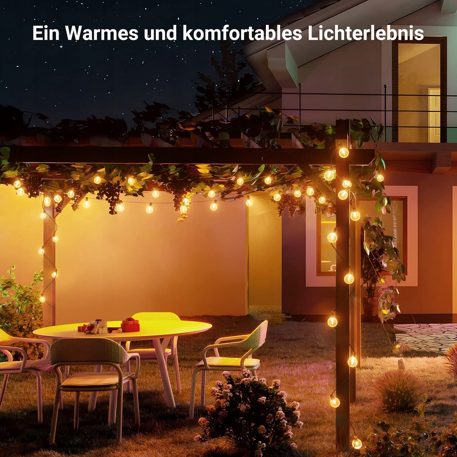 EHAHO Girlanda Zestaw Lampek Zewnętrznych 17M IP65 Wodoodporna 15+3 LED G40 — miniatura 4