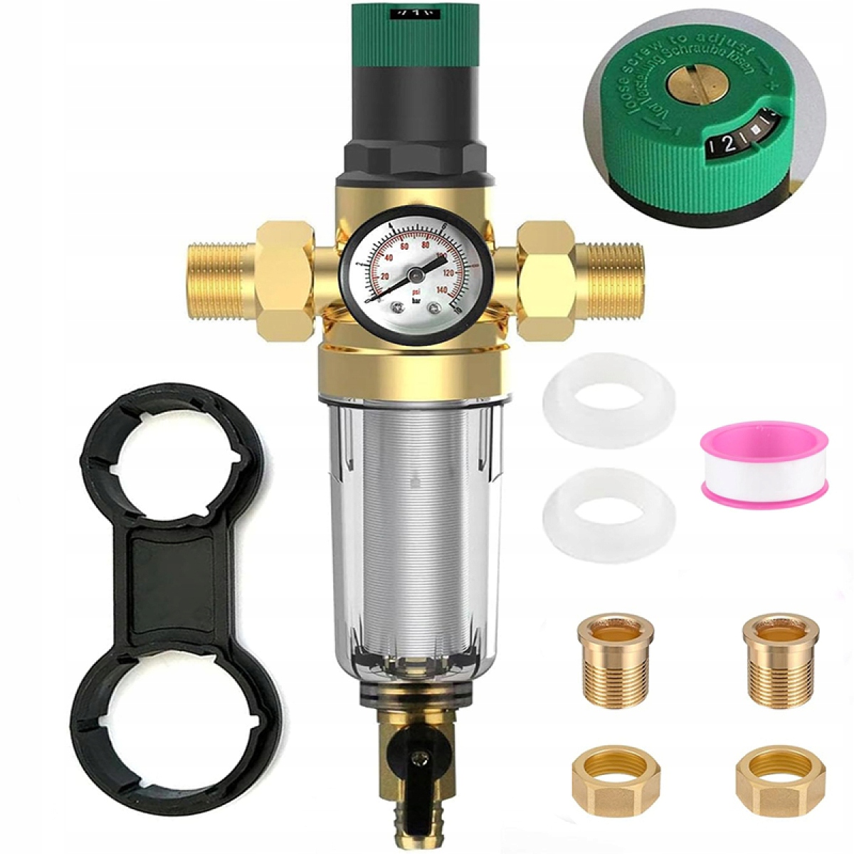 Reduktor Tlaku Vody 1 Palec 3/4 Manometr Dlouhý Filtr S Ventilem