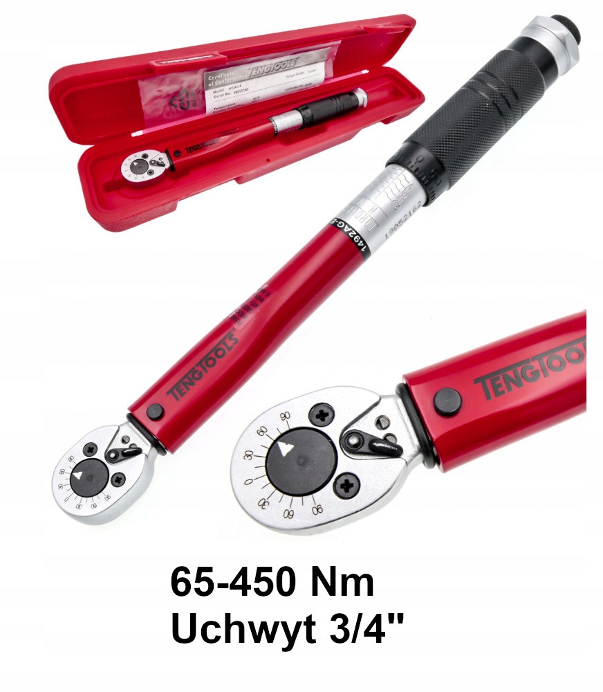 Momentový kľúč Tengtools 3/4" 65-450 Nm, mechanizmus na zaskrutkovanie/uvoľnenie