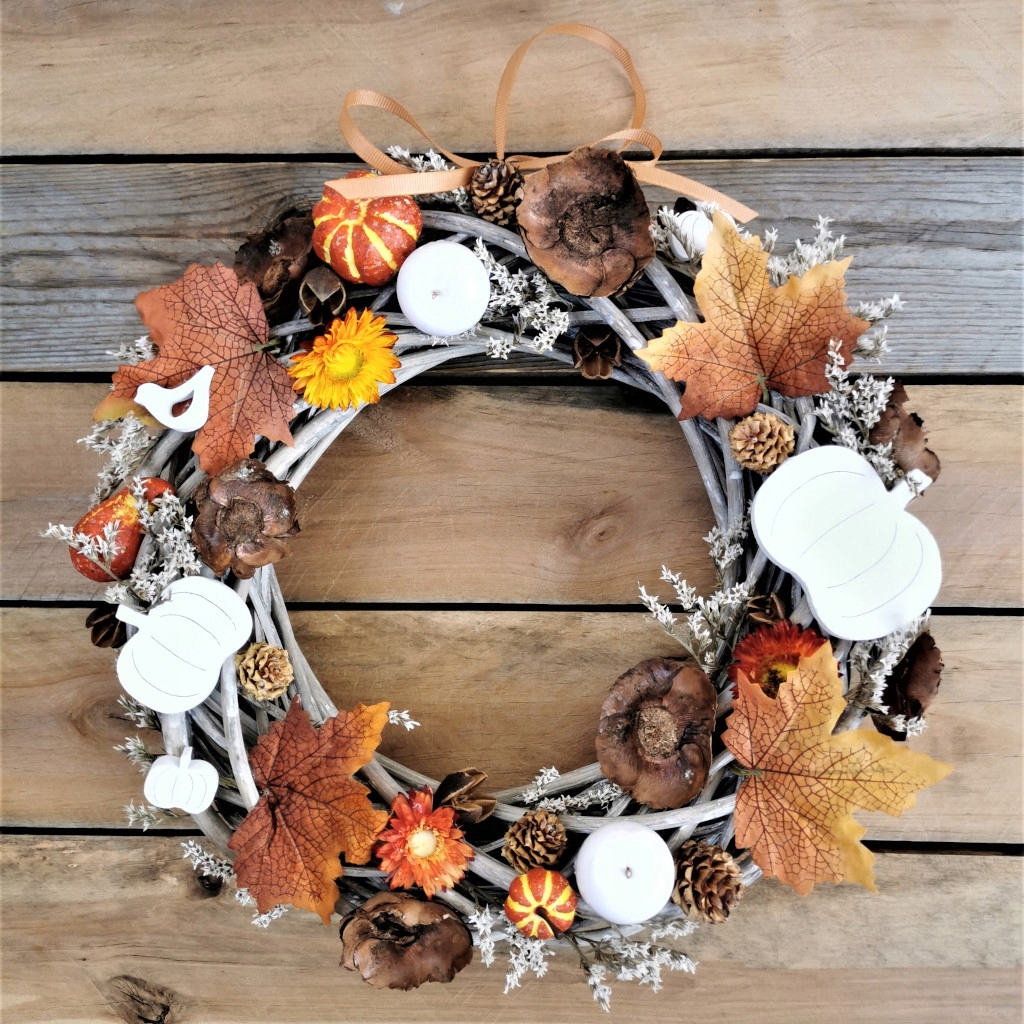 JESIENNY WIANEK na DRZWI stroik DYNIE wieniec Marka Peonia Handmade