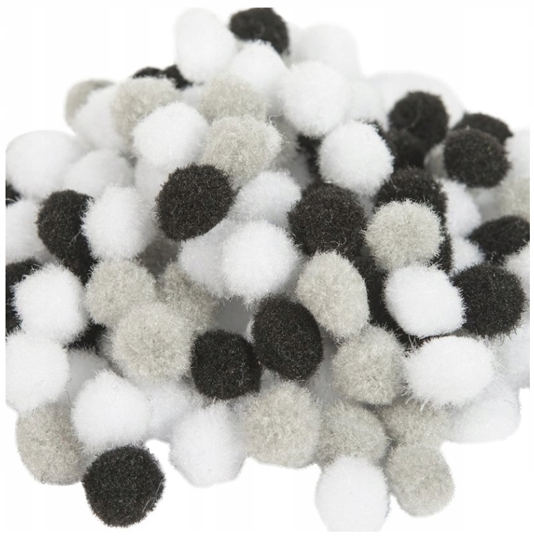 Pompony Pluszowe Czarno Białe 1CM Pompon 120 Szt