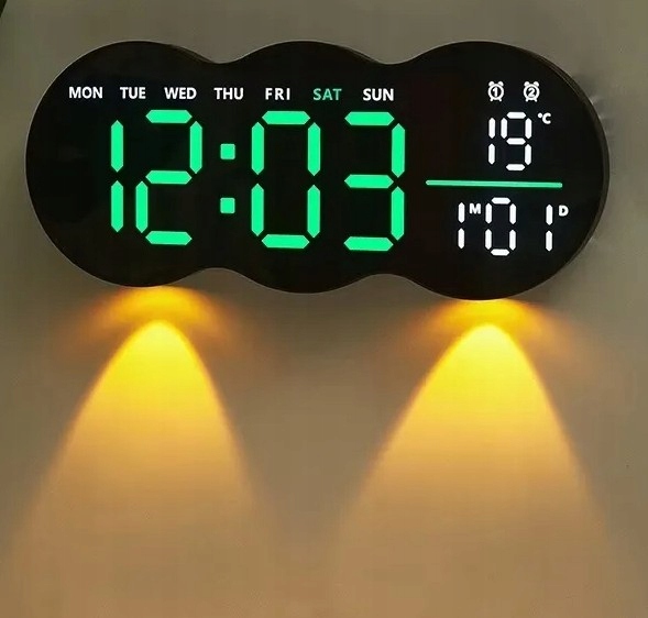 Moderní Síťový Led Hodinový Stroj S Lampičkou Dálkové Ovládání 2 Alarmy, Teplota Datum
