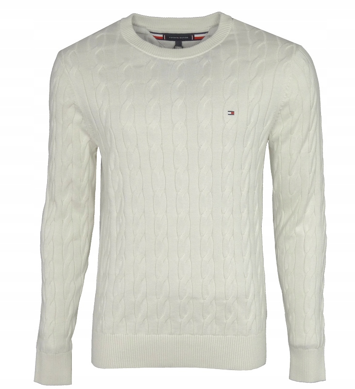 Tommy Hilfiger pánský svetr, bavlněný, copánkový, krémový, XL