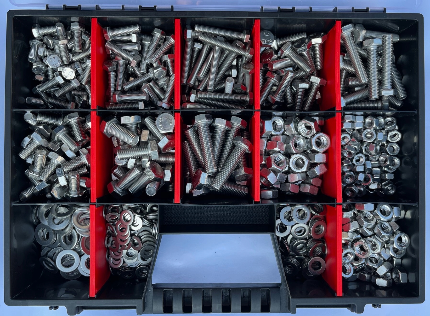 Zestaw śrub nakrętek i podkładek M8-M12 stal nierdzewna A2 1015szt. (9)