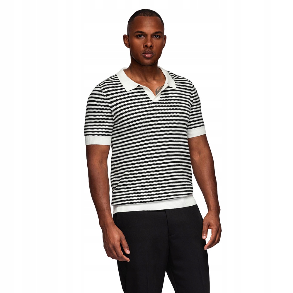 Pánské pletené polokošile s proužky černo-bílé V1 OM-POSS-0161 vel. XL