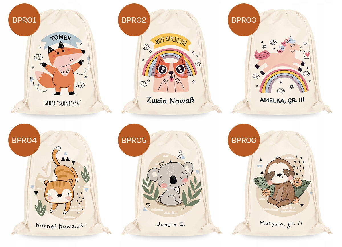 WOREK WORECZEK NA KAPCIUSZKI UBRANKA DO PRZEDSZKOLA ŻŁOBKA IMIĘ DZIECKA Kolor Odcienie brązu i beżu Wielokolorowy
