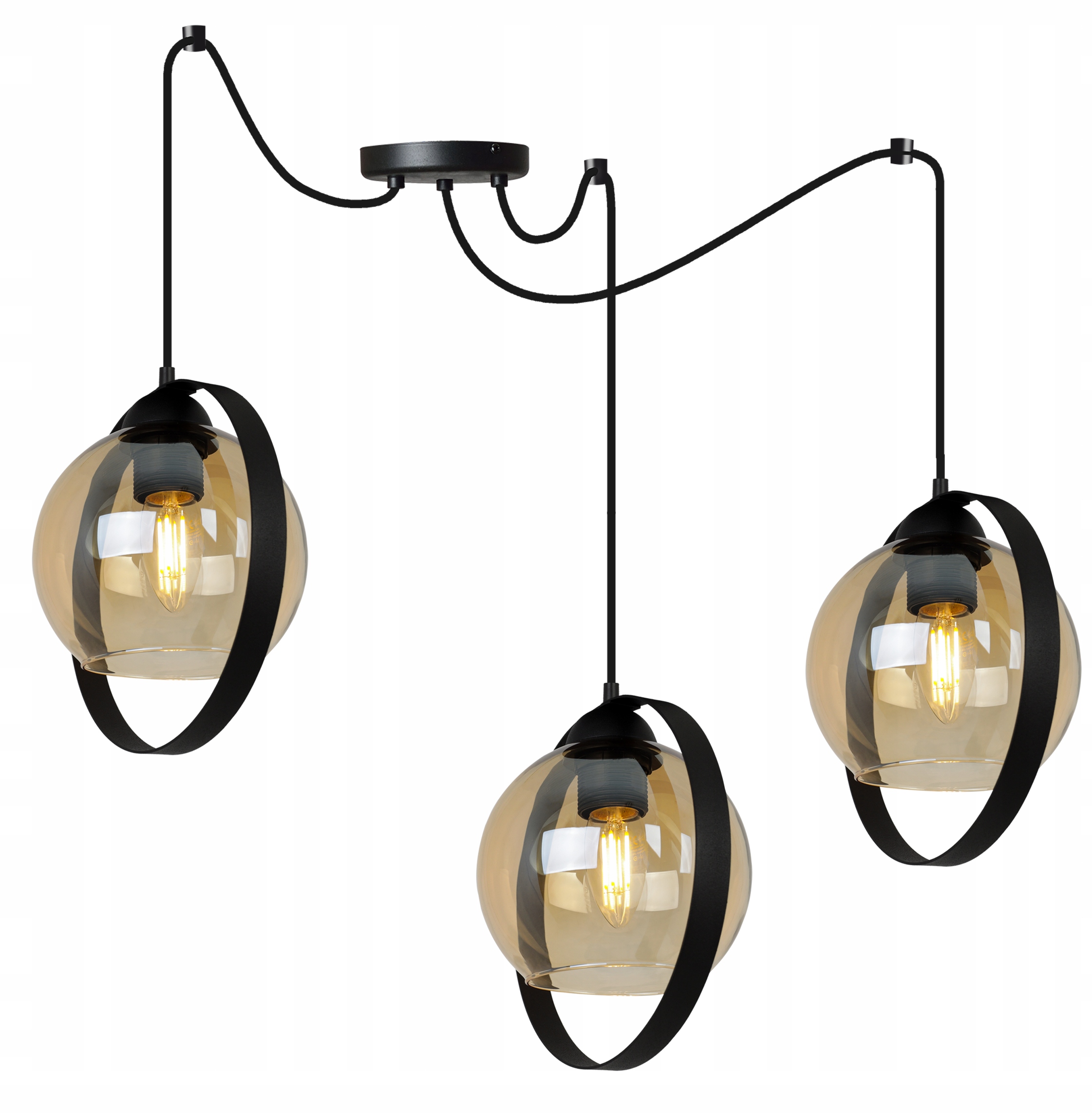 Stropná Závesná Lampa Luster Trojitý Sklenené Krúžky Pavúk