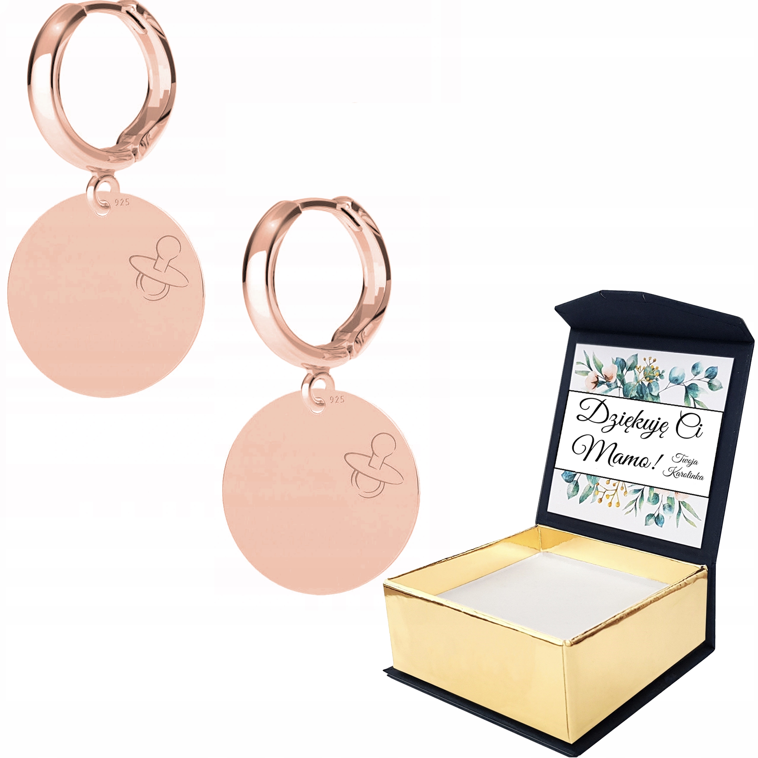 Náušnice růžové zlato Dudlík 925 Vlastní Potisk