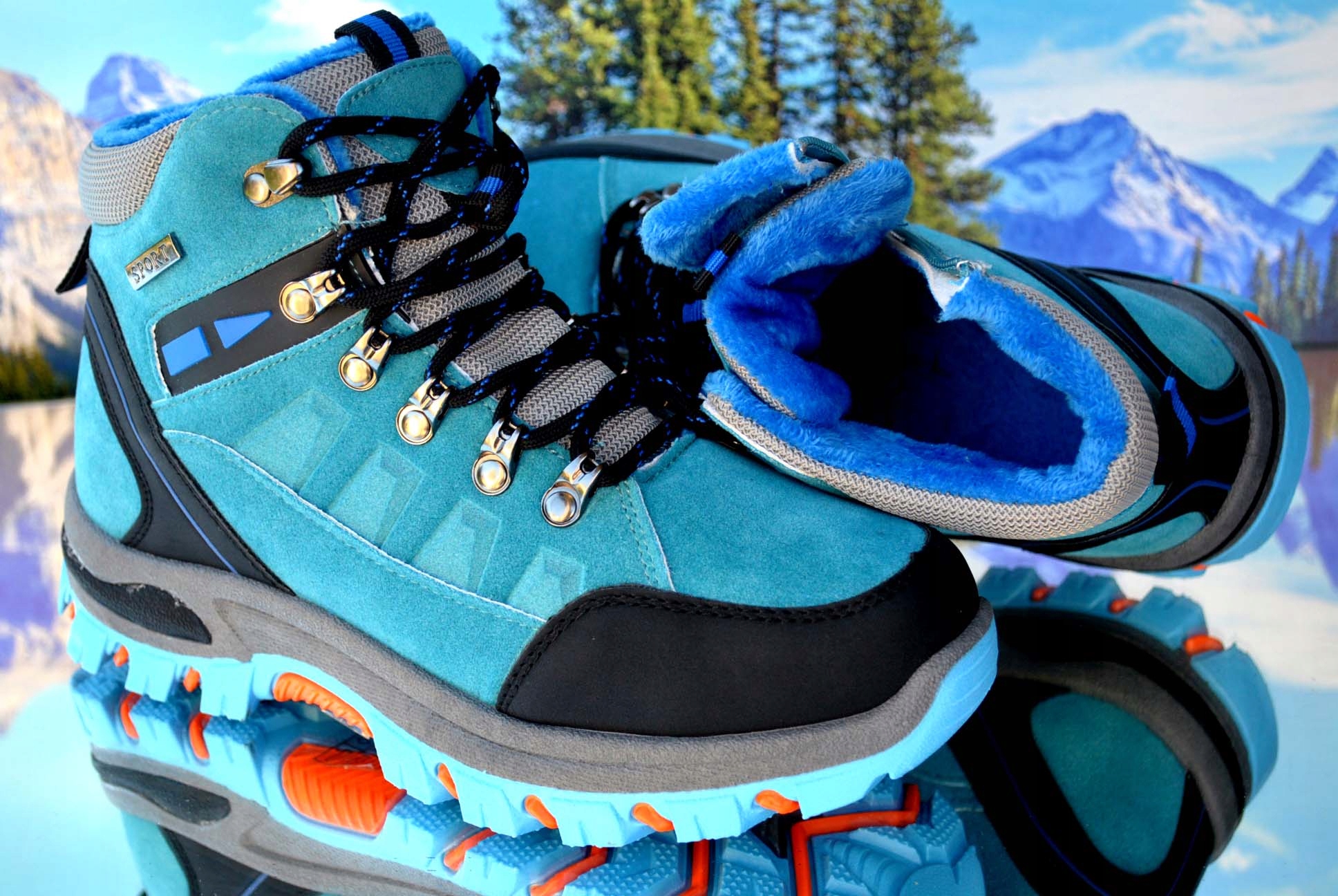 BUT ZIMOWY OCIEPLANY TREKING GÓRSKI TRAPER ŚNIEGIEC SPORT Odcień turkusowy