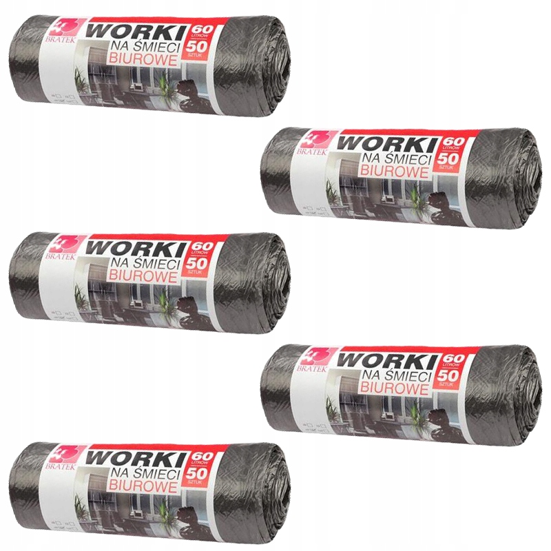 

5x Worki Na Śmieci Biurowe 60L 50 Szt