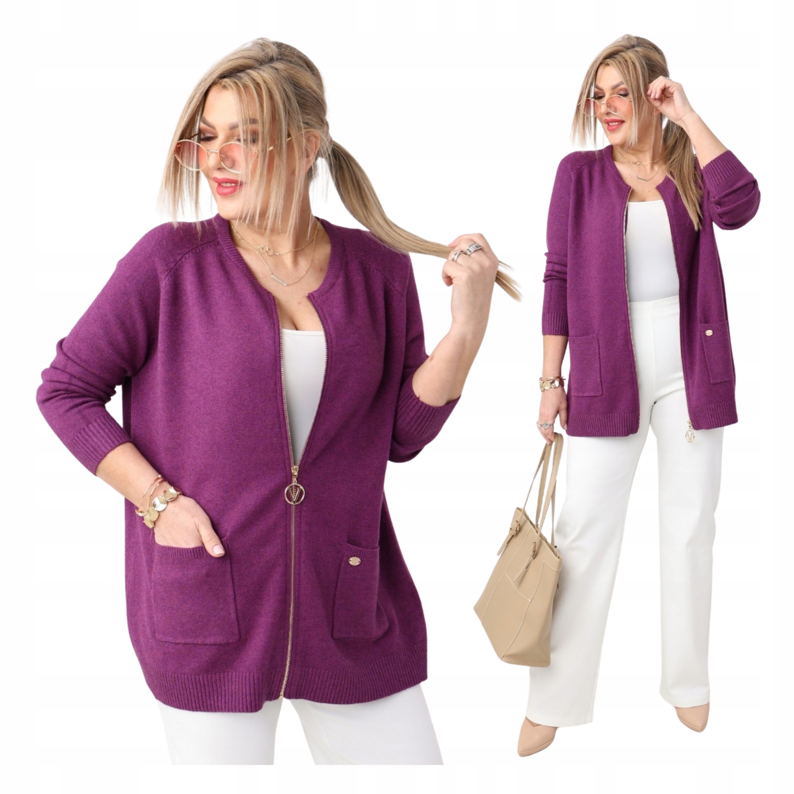 Sweter Rozpinany Damski Klasyczny Kardigan Na Zamek Duże Rozmiary