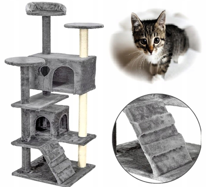 Škrabadlo pro kočky 7 úrovní Vysoký 101-160 cm Sisal Hračky Domeček Pelíšek