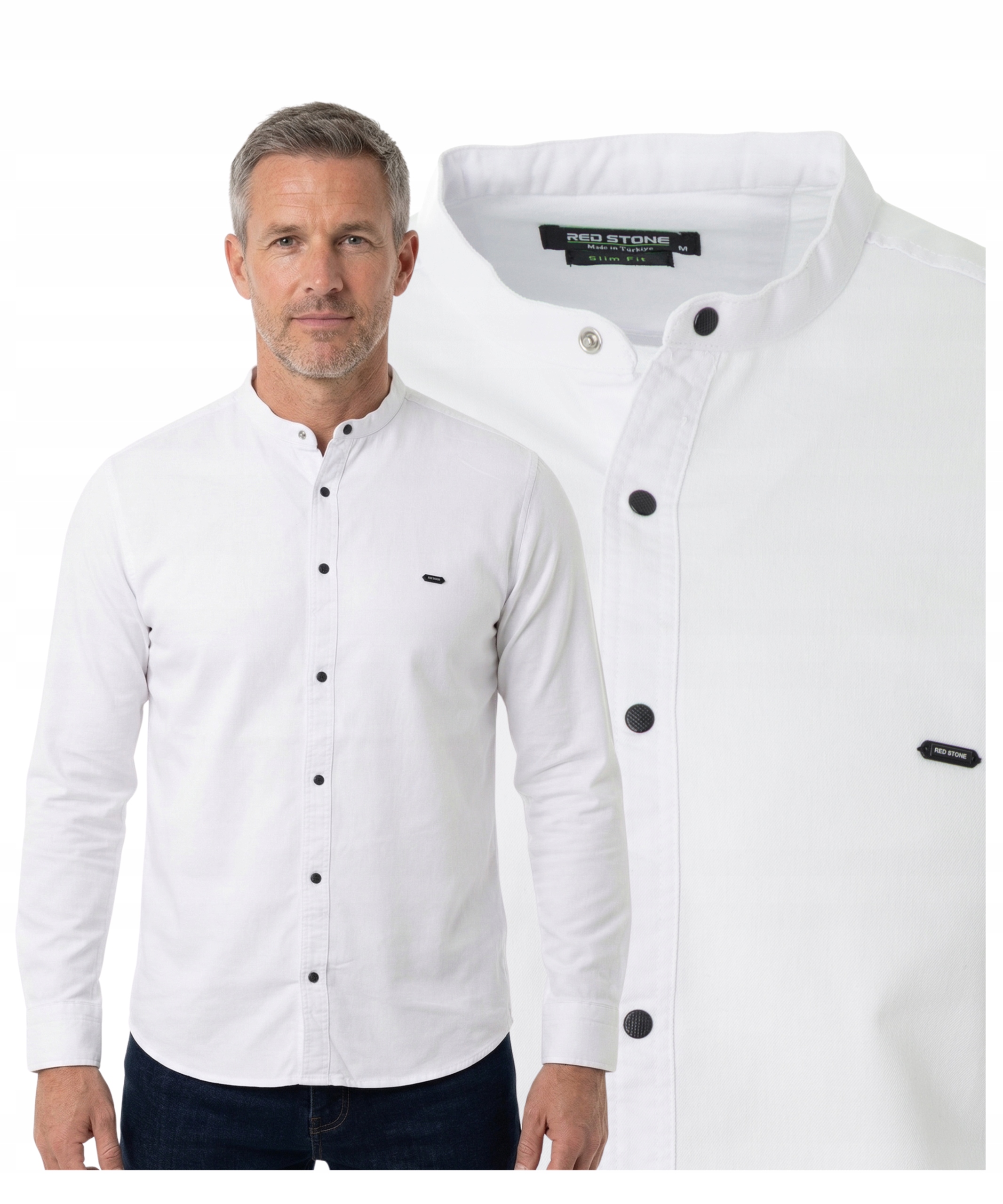 Koszula męska z długim rękawem na stójce Wiosenna Bawełna Rozmiar M gładka