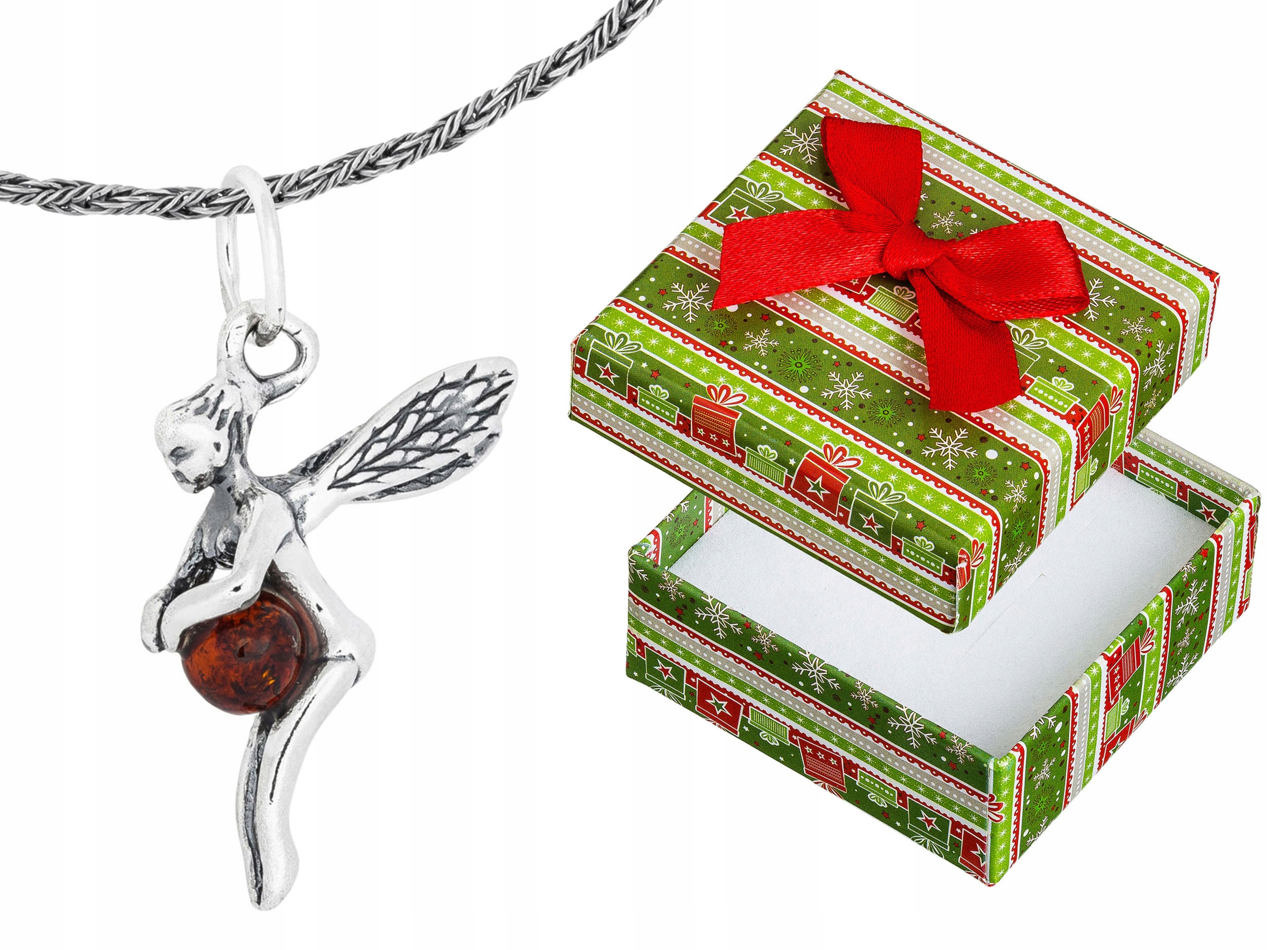 Malý Stříbrný Náhrdelník Elf s Jantarem Víla Jantar Krátký Choker 30 cm