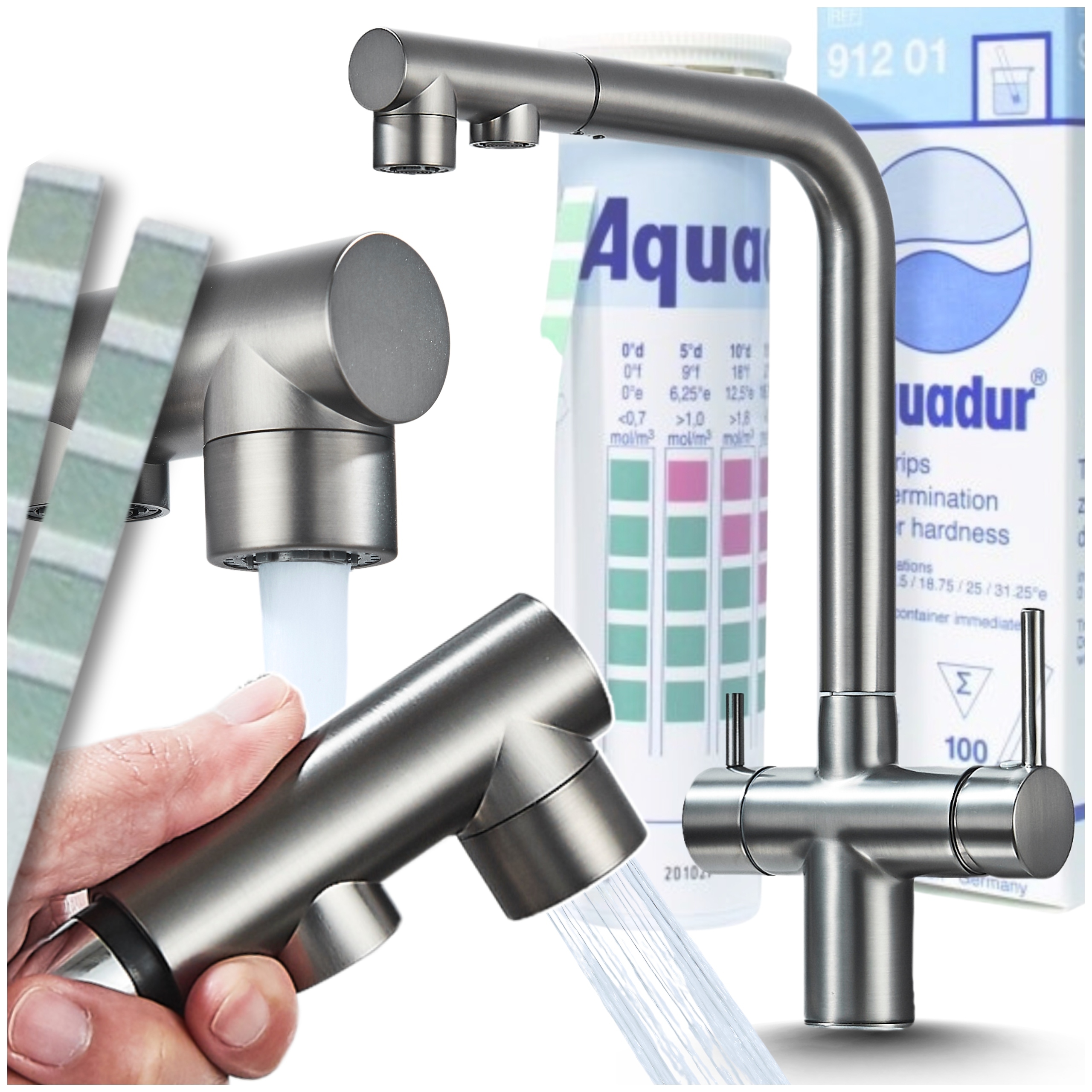 Kuchynský Vodovodný Kohútik Grafitovo Sivý s Ohybnou Hadicou pre Drez a Filter na Vodu