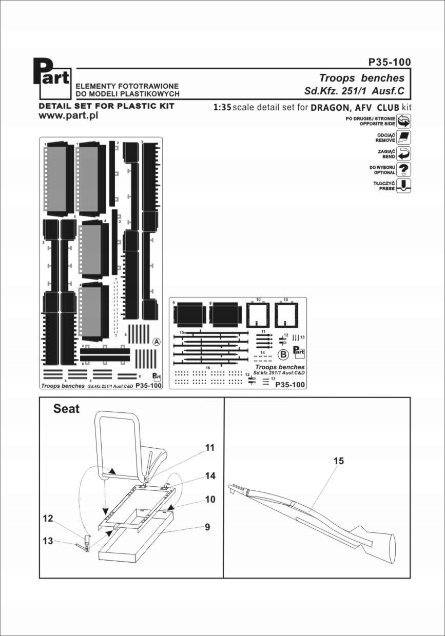Part P35-100 1/35 Sd.Kfz.251/1 Ausf.C lavičky (afv Club)