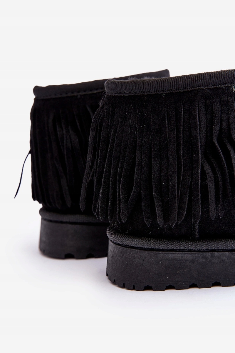 BOTKI ŚNIEGOWCE Z FRĘDZLAMI OCIEPLANE FUTERKIEM CZARNE 25 Materiał skóra ekologiczna