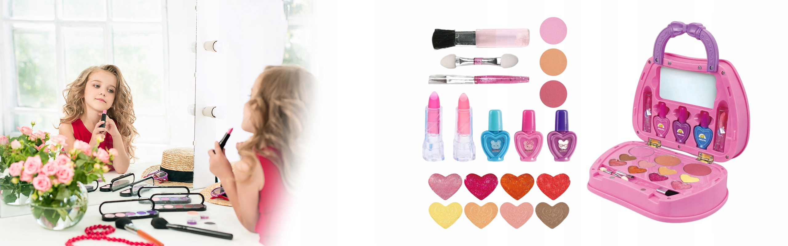 ZESTAW KOSMETYKÓW DO MAKIJAŻU PAZNOKCI MakeUp CIENIE LAKIERY SZMINKI KUFER Płeć dziewczynki