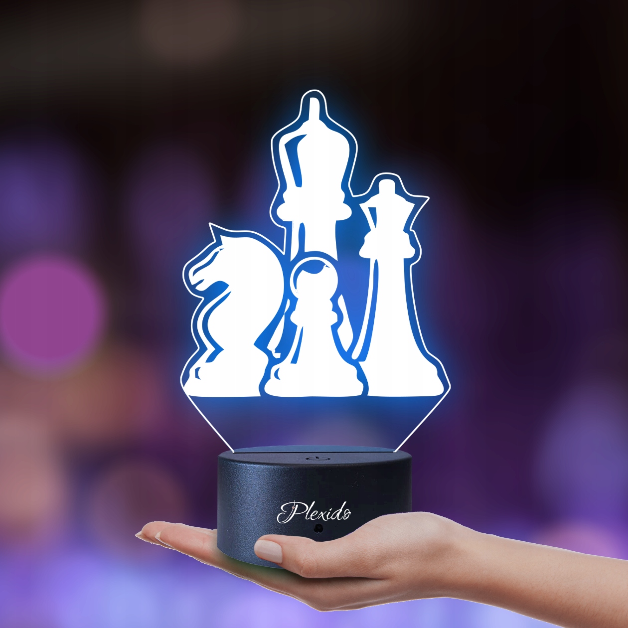 Lampka Stołowa Nocna 3D LED Szachy Pionki Król Koń Marka Plexido