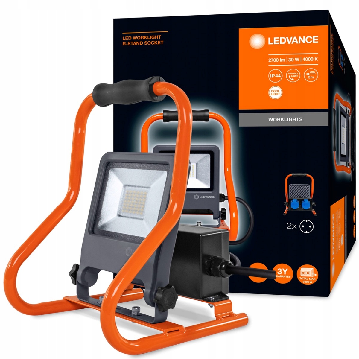 Naświetlacz Roboczy LED 30W + 2x GNIAZDO Ledvance