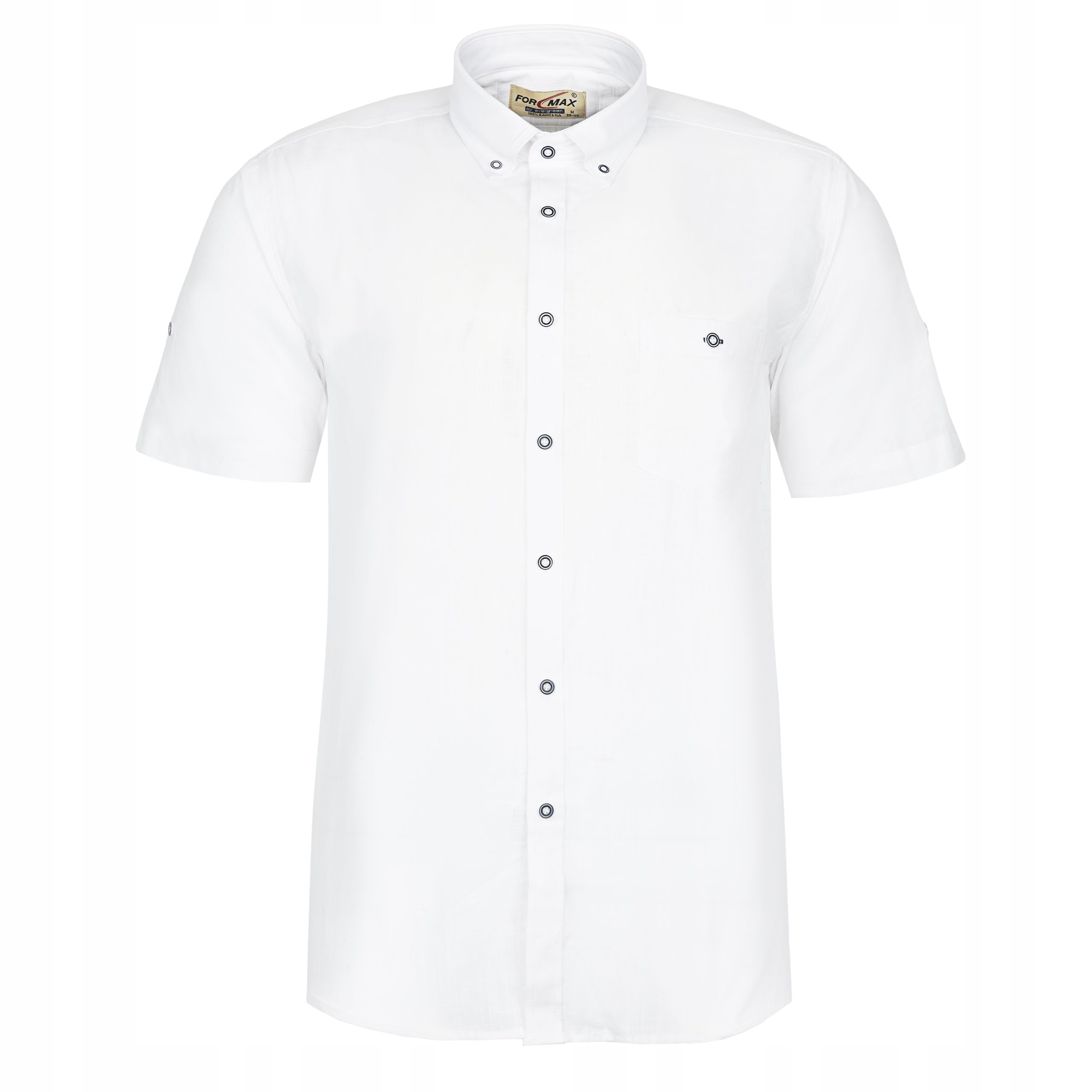 Duża Lniana Bawełniana Koszula Męska Biała Krótki Rękaw 4XL 47/48