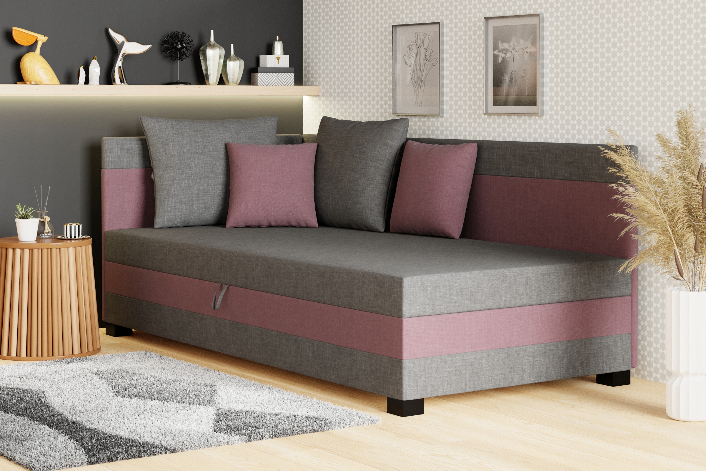 Łóżko narożnik, tapczan Nela 90 cm+poduszki Gratis Kolekcja Nela