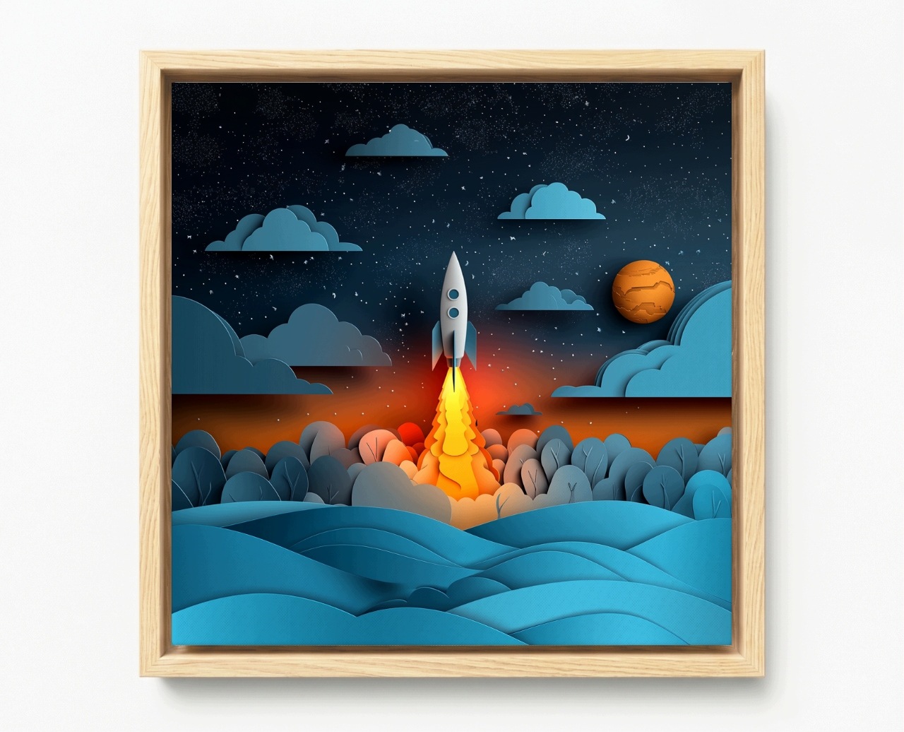Obraz Rám Americký Box Raketa Start Vesmír Planety Paper Art 3D 50x50