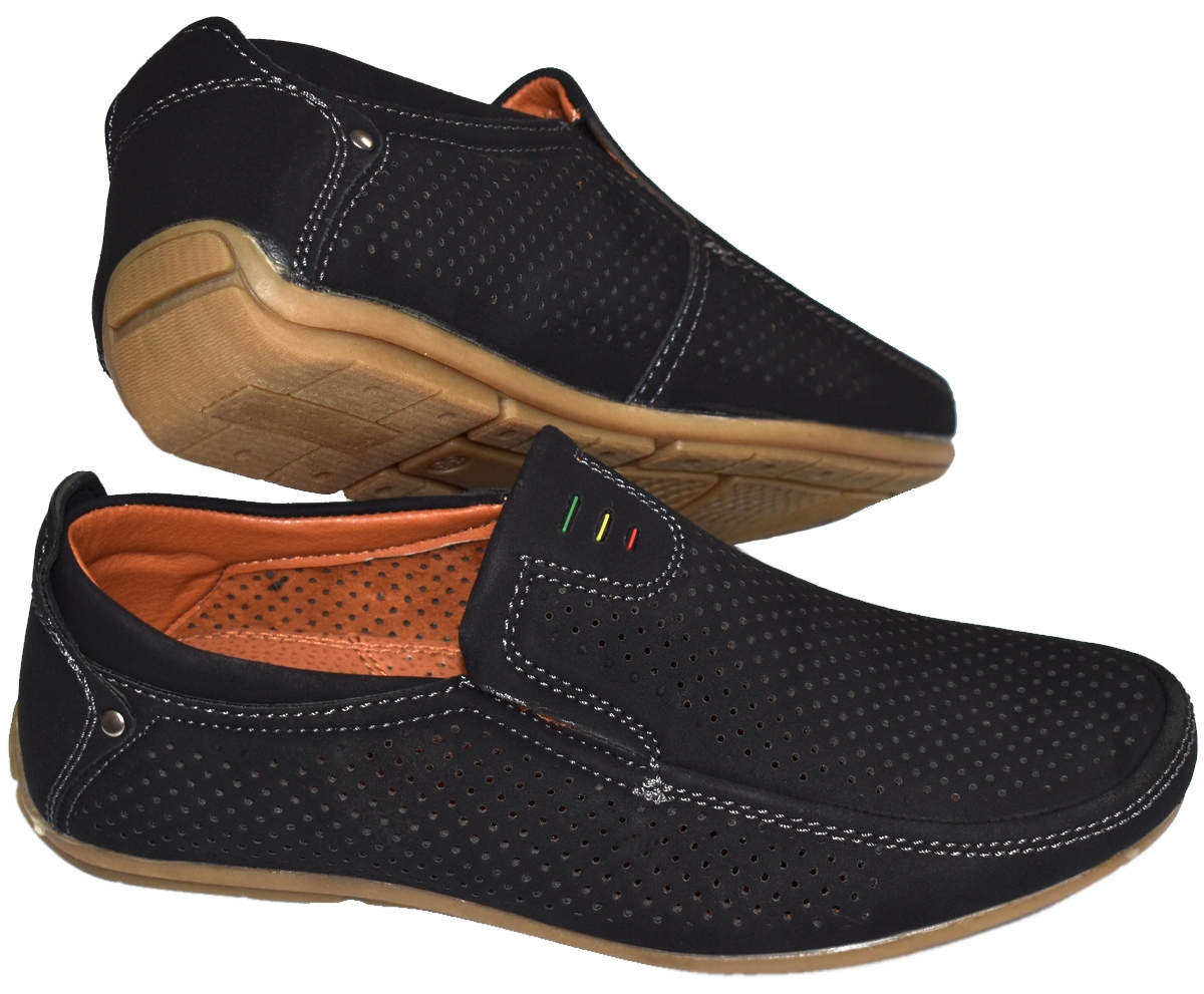 BESSKY Mokasyny Czarne Lekkie Półbuty Wsuwane Zamsz Wizytowe 24,5 cm - 38