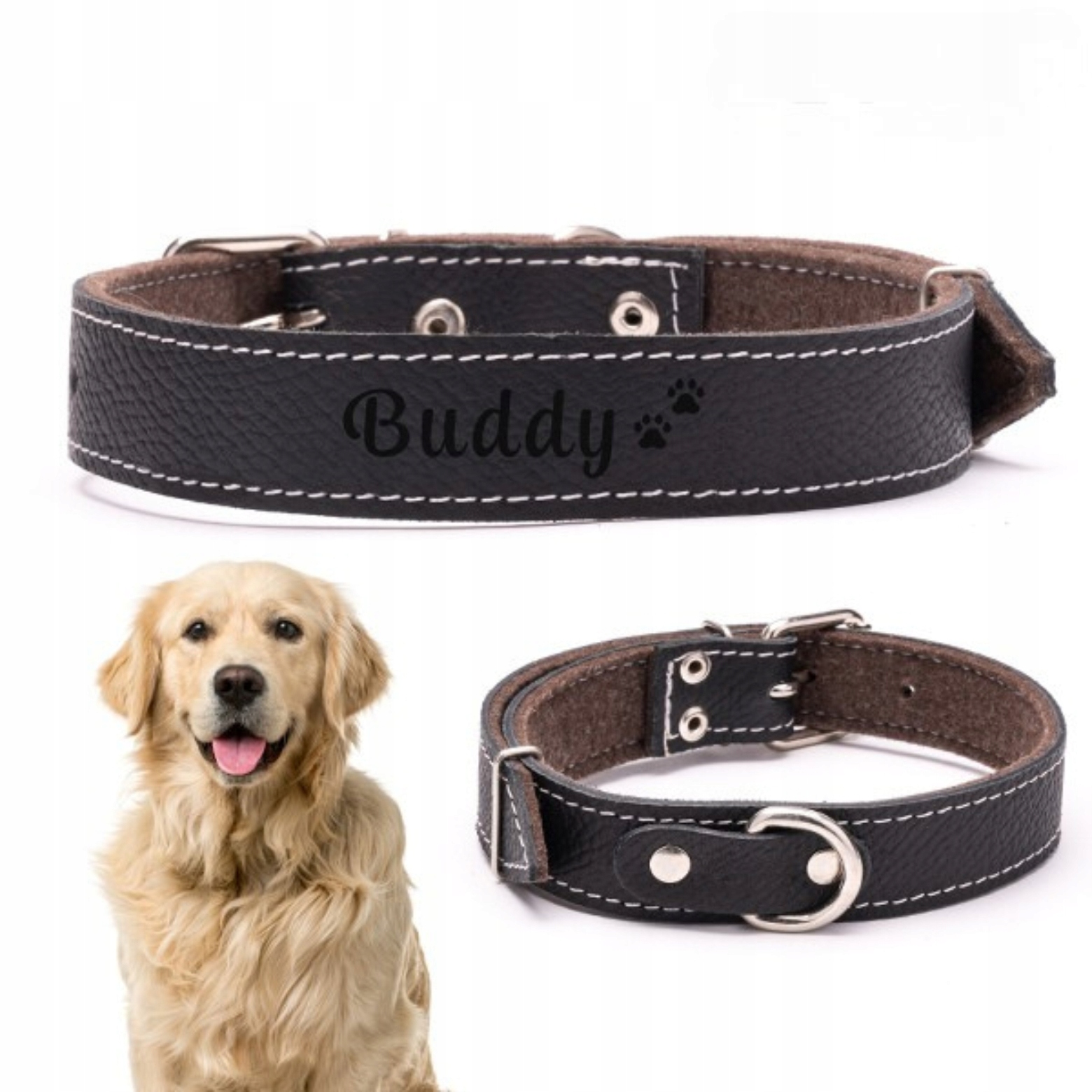 Levně Kožený obojek pro psa s gravírovaným jménem Bonus Dogeste XXL