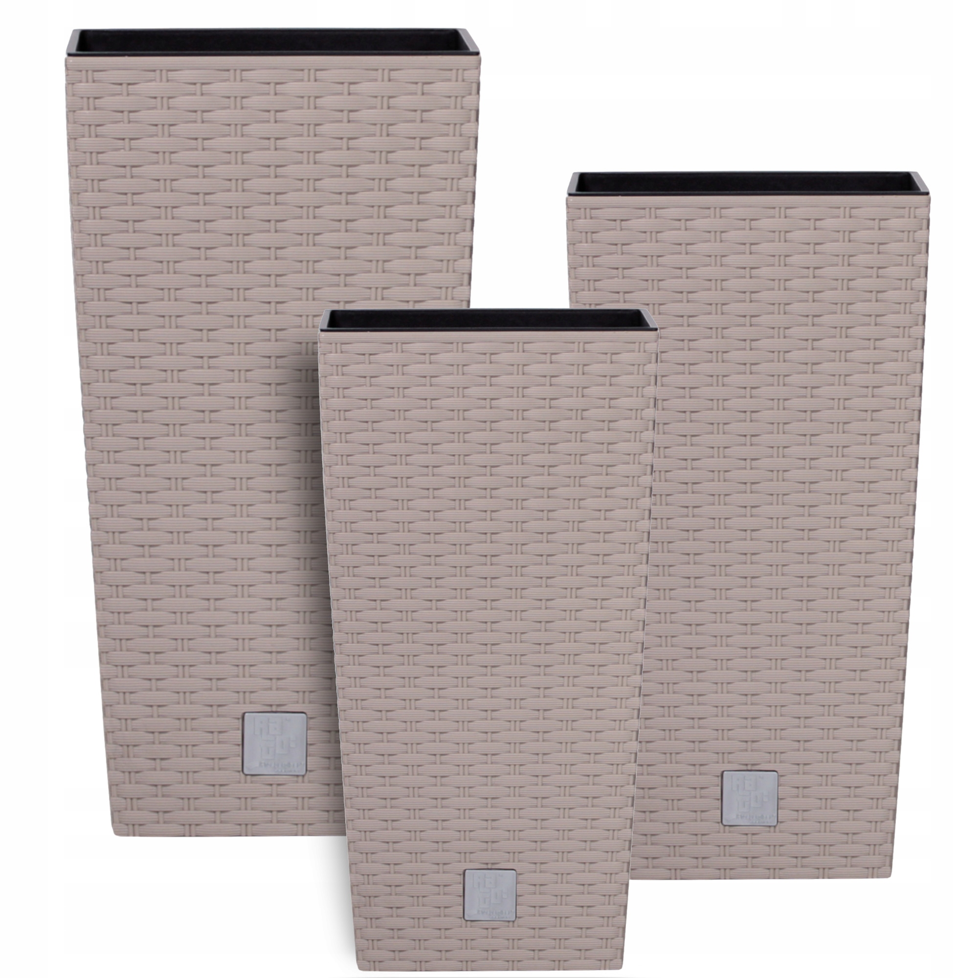 

Zestaw 3 x Donica Rattan Wysoka Kremowa 32 37 42cm