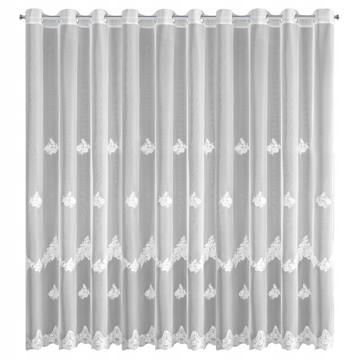 Hotová záclona na průchodkách Isari 350x250 Eurofirany bílá květinová výšivka