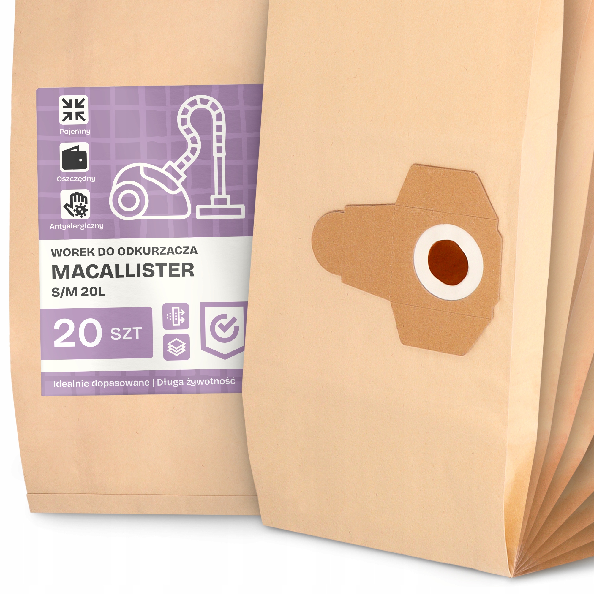 20 x Sáček Do Vysavače MacAllister S/m 20L Papírový Velký Silný Sáčky 2A