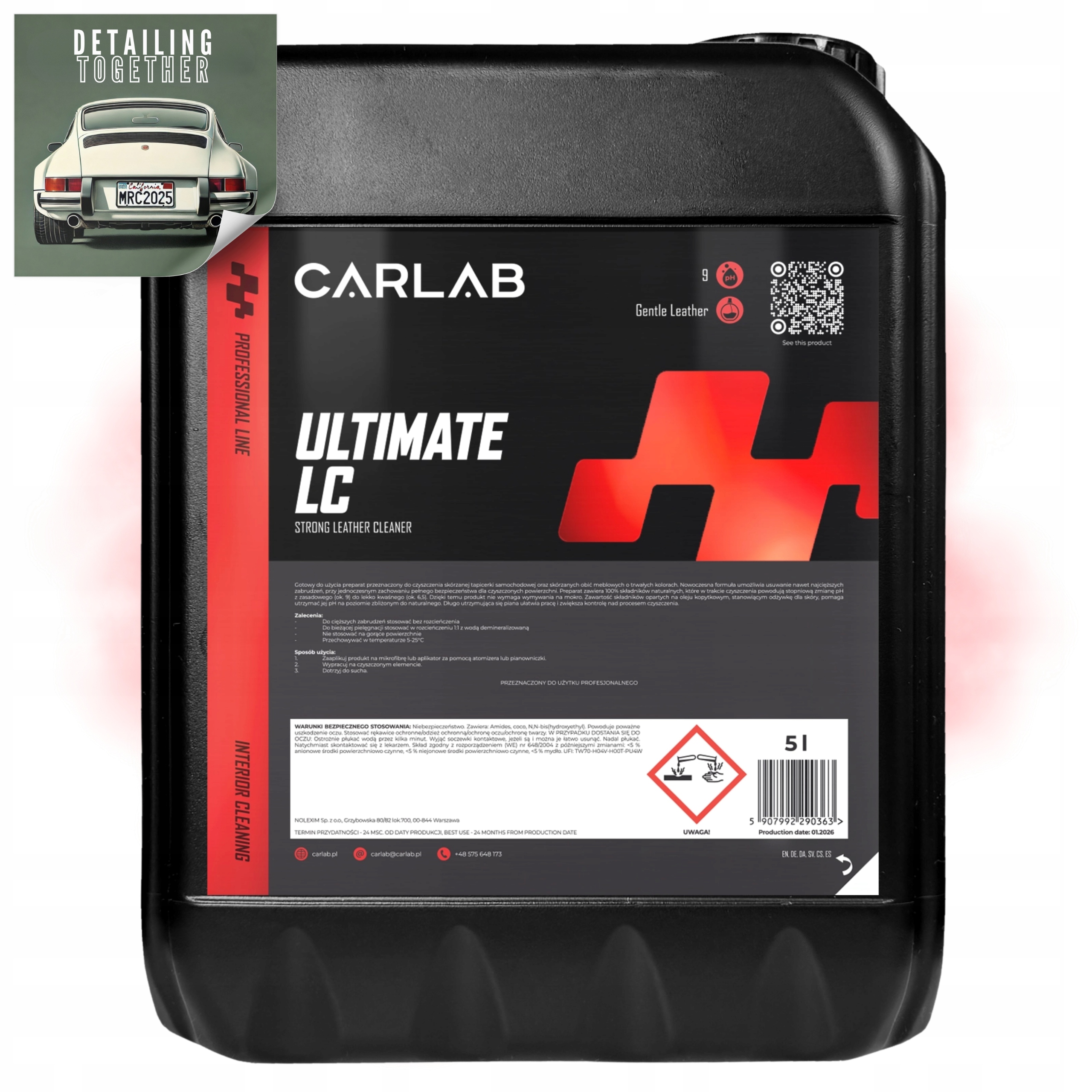 Čistiaci prostriedok na pokožku v aute Carlab Pro Ultimate Leather Cleaner 5L