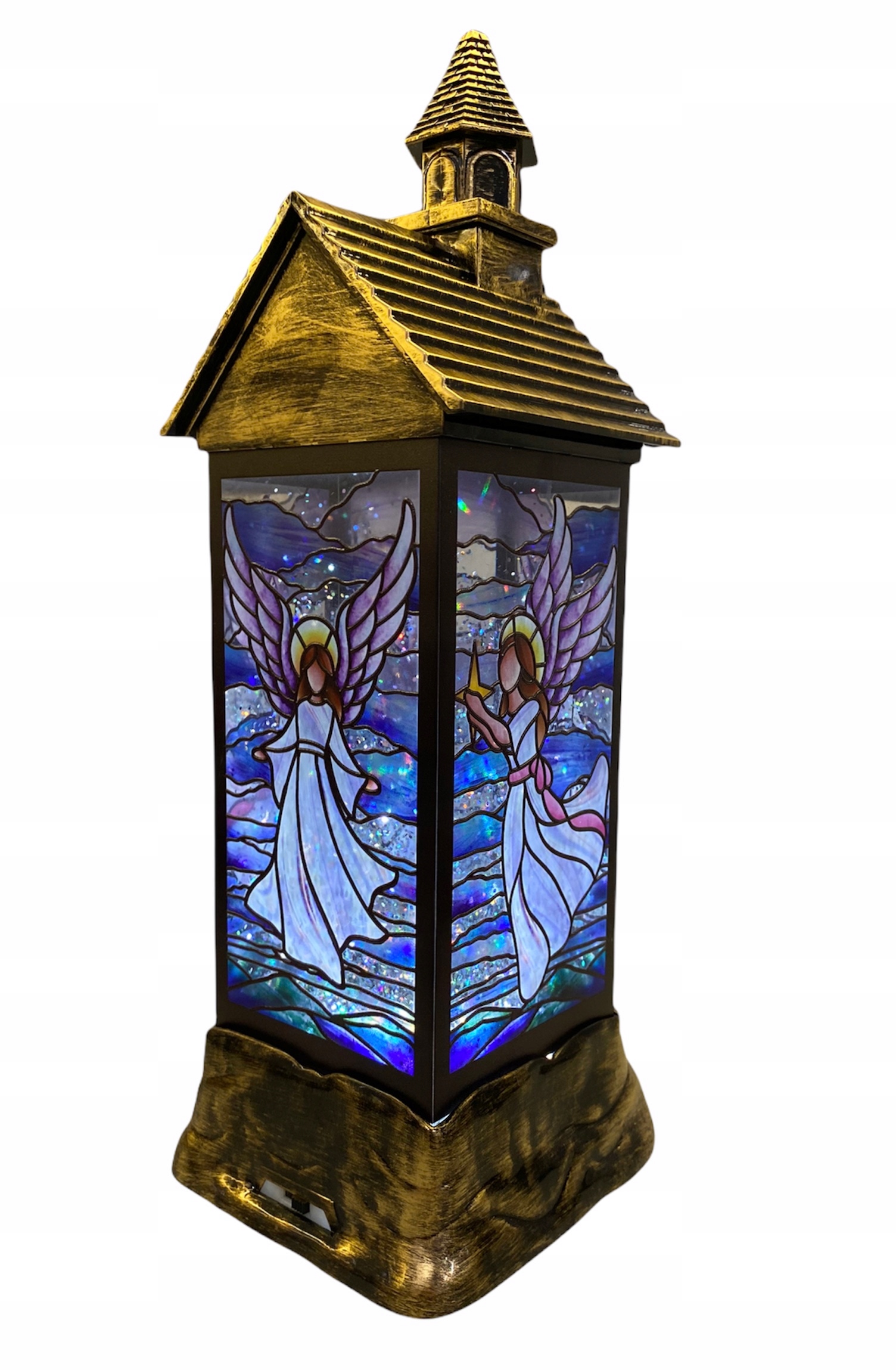 LAMPION ŚWIĄTECZNY światło+brokatowy śnieg ANIOŁ