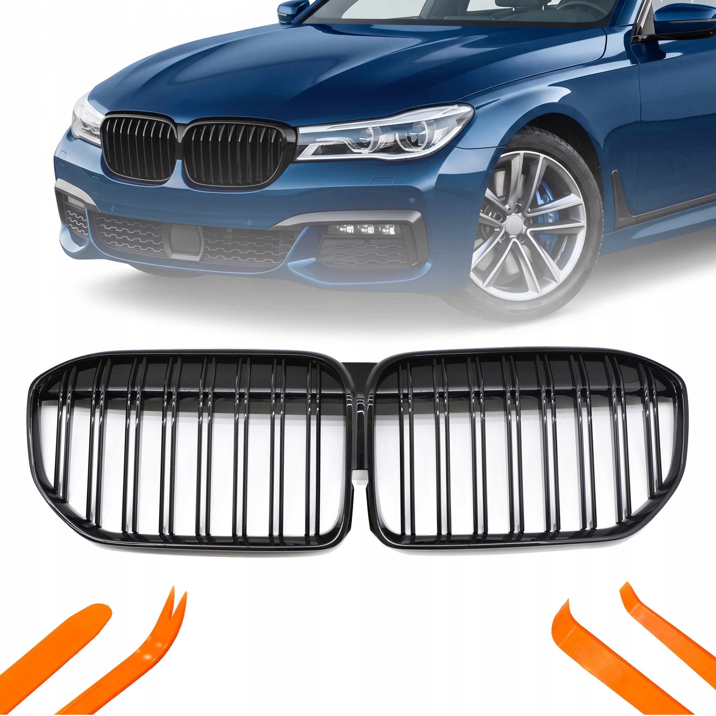 Atrapa Gril Ledvinky Bmw 7 G11 19-22 Černý Lesk 2 Žebra
