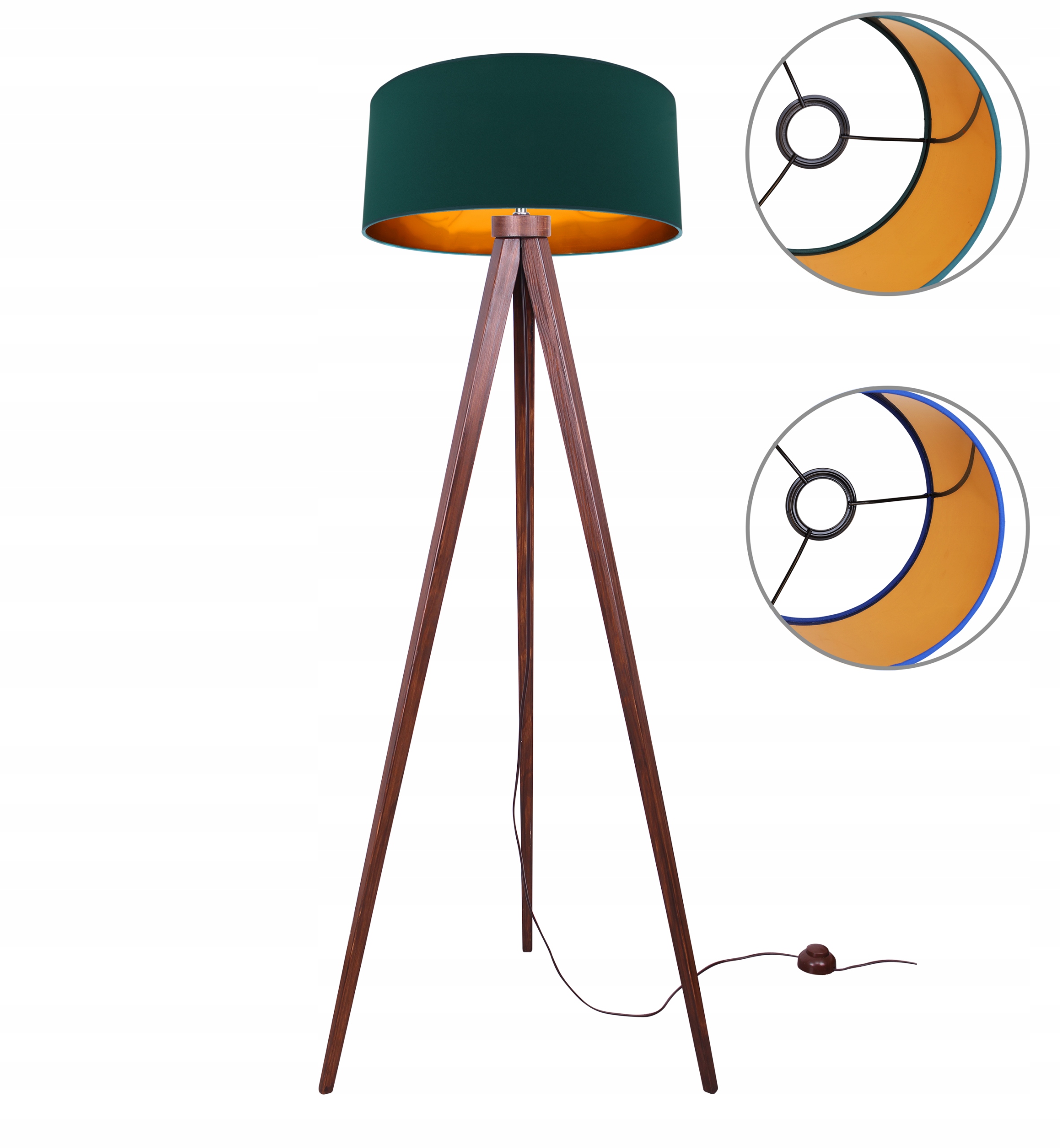 Stojaca Podlahová lampa Trojnožka zlaté drevo