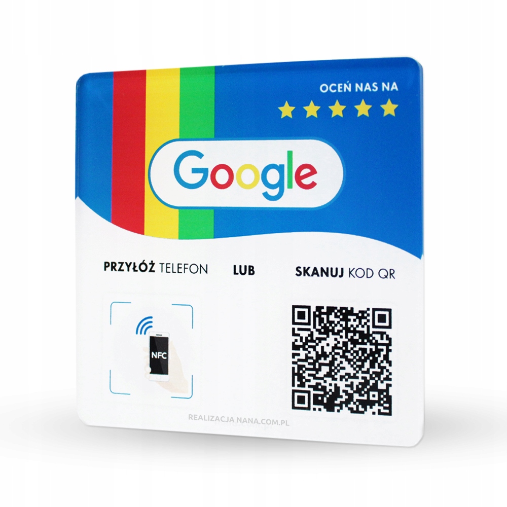 Tabliczka z kodem NFC i QR do strony z opiniami Google kolorowy nadruk Marka inny